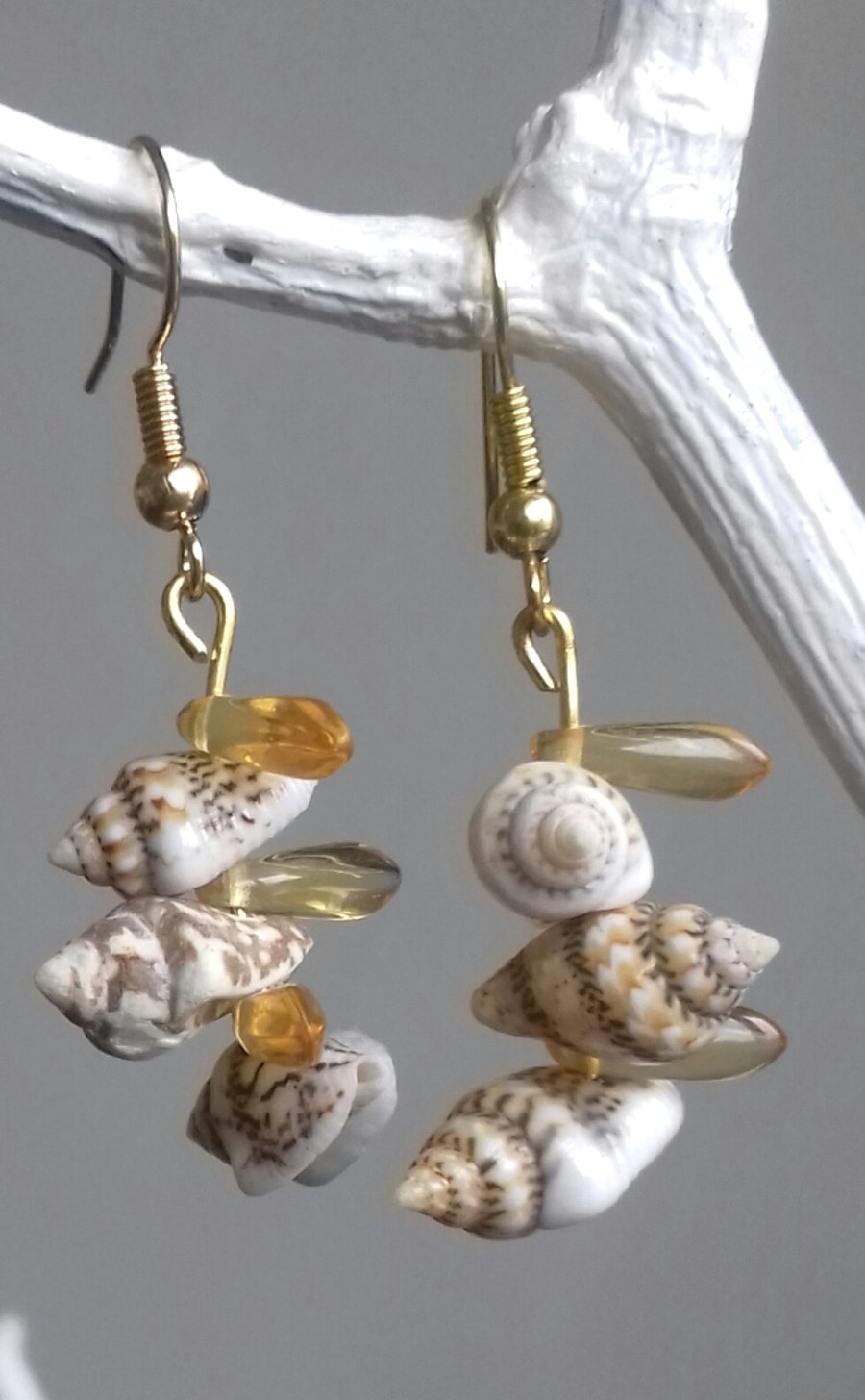Dangly Earrings - "She Sells 3 Shells" Beach-combers Hand-Made Earrings