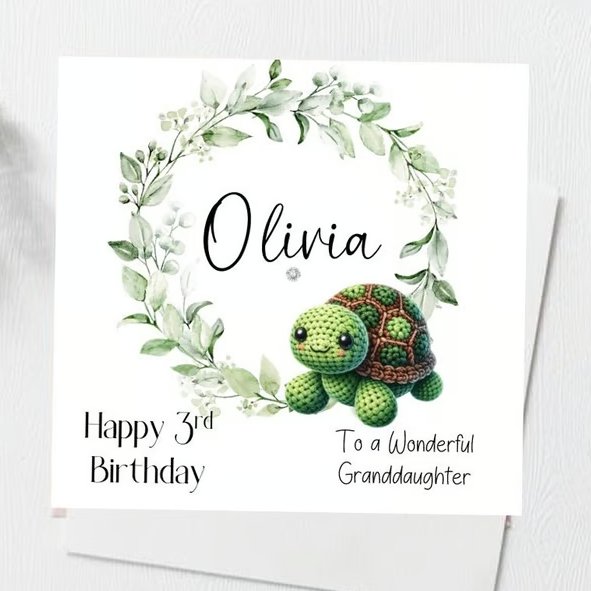 Personalised Tortoise Birthday Card Handmade Card for Daughter Granddaughter