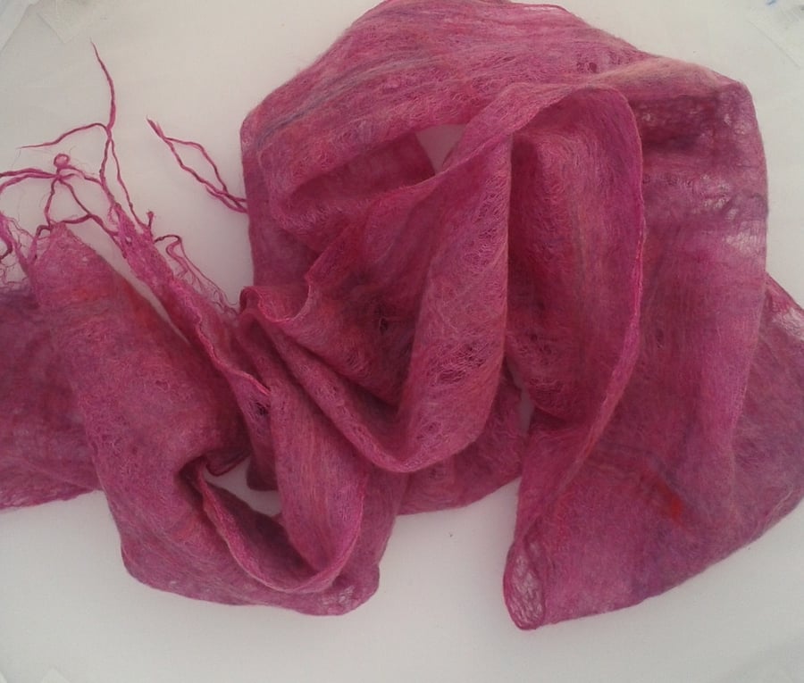 Pink Scarf Nuno felted on silk gauze