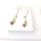Gold Vermeil Rhodolite Garnet & Briolette Peridot Drop earrings Gold Plated 925