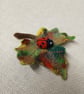 Handmade Felted Wool Autumn Leaf Brooch with Ladybird - Image 2