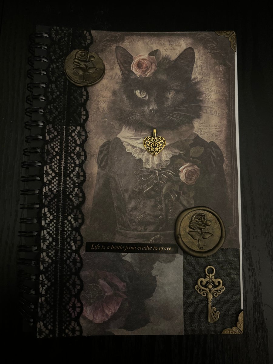 Gothic Cat & Rose Journal Notebook Gothic Black Cat