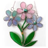 Three Flower Stained Glass Wall Hanging Suncatcher Pastel 004