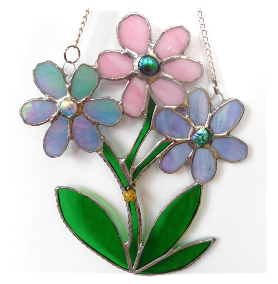 Three Flower Stained Glass Wall Hanging Suncatcher Pastel 004