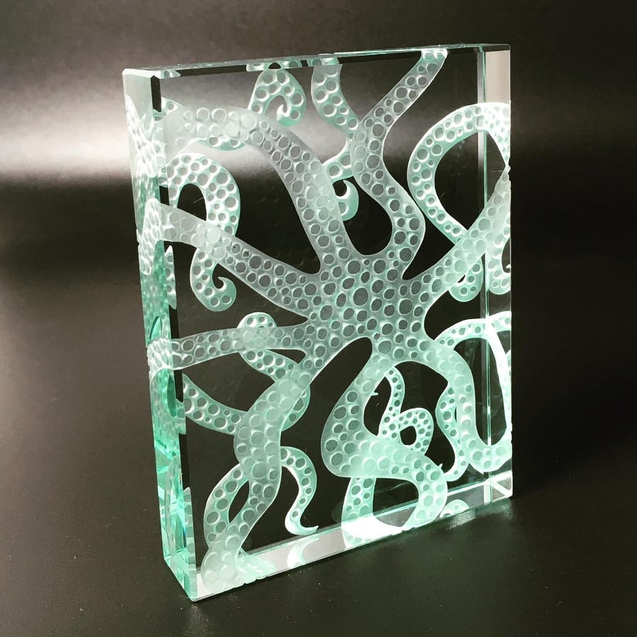 Tentacles Etched Glass Block