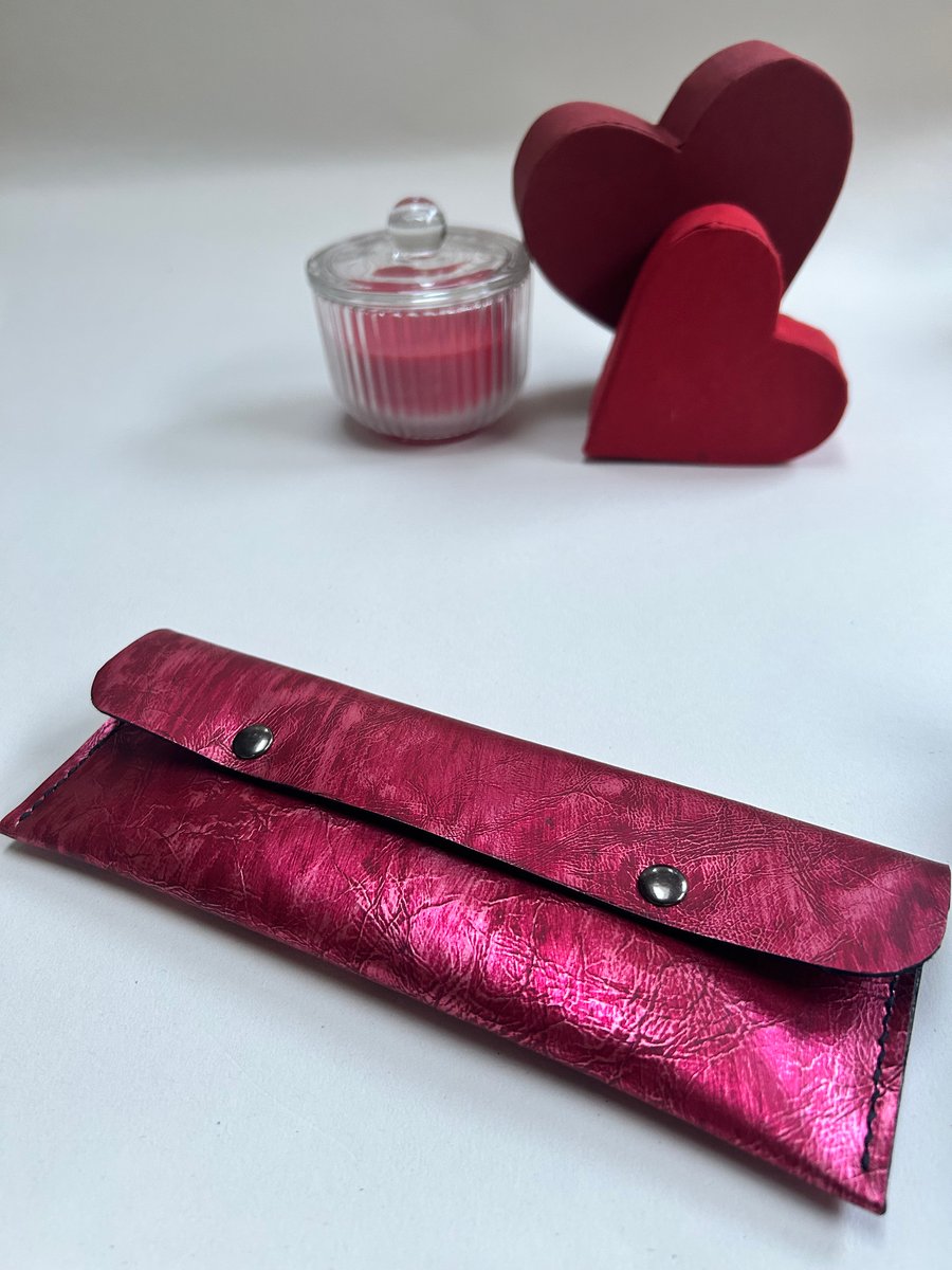 Multi purpose handmade red leather unisex pouch