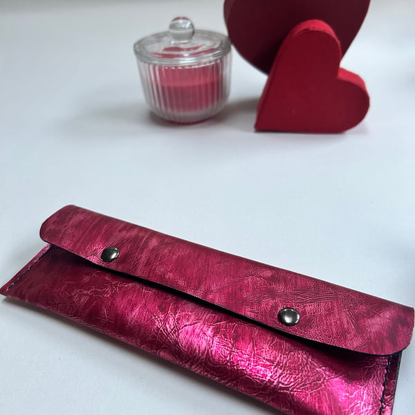 Multi purpose handmade red leather unisex pouch gift for Valentine’s Day