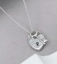 Sterling silver heart padlock and dainty key charm pendant chain necklace - Image 1