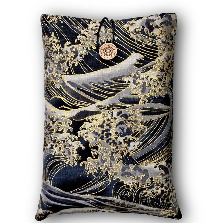 Japanese Wave Book Sleeve – Cotton Book Protector with Coconut Button