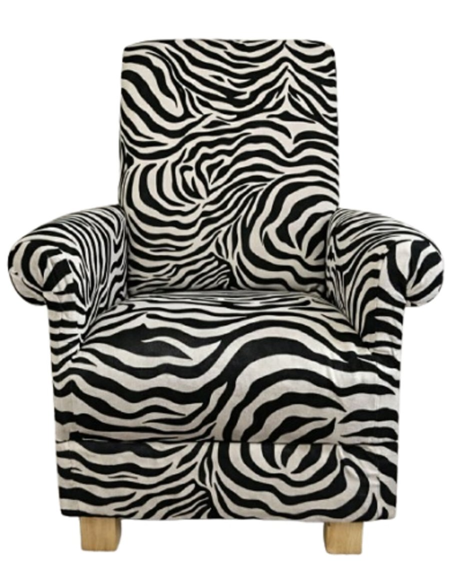 Zebra Fabric Adult Chair Armchair Black White Striped Accent Hide Small Fireside