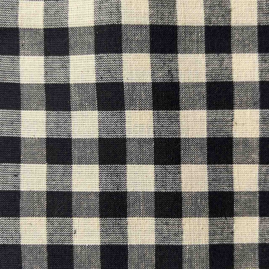 Black Gingham Linen-Cotton Fabric, Medium Weight, by the metre
