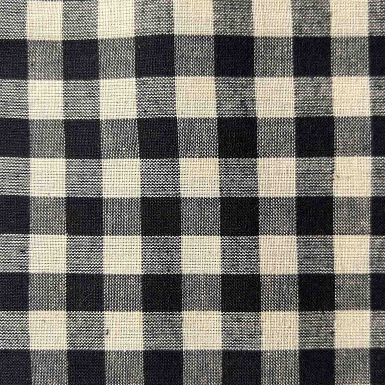 Black Gingham Linen-Cotton Fabric, Medium Weight, by the metre