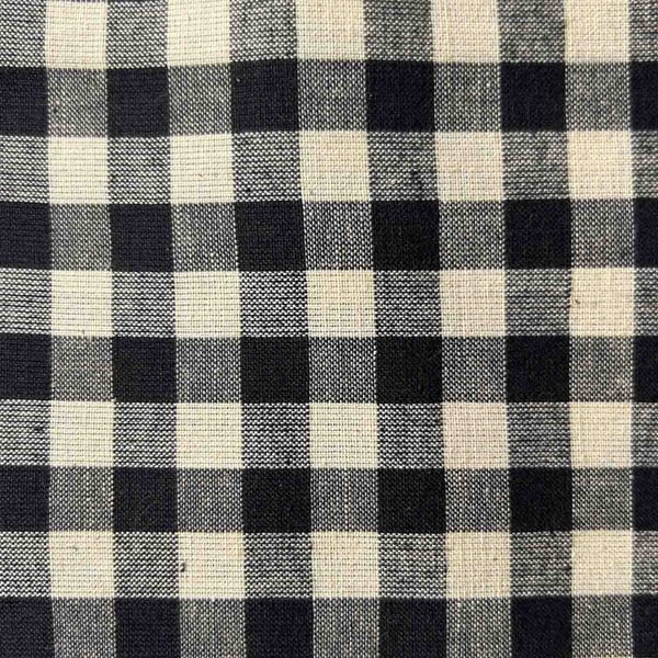 Black Gingham Linen-Cotton Fabric, Medium Weight, by the metre
