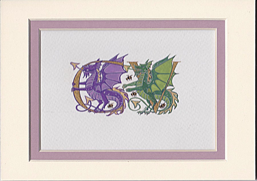 Two gold letters with dragons wedding gift anniversary gift