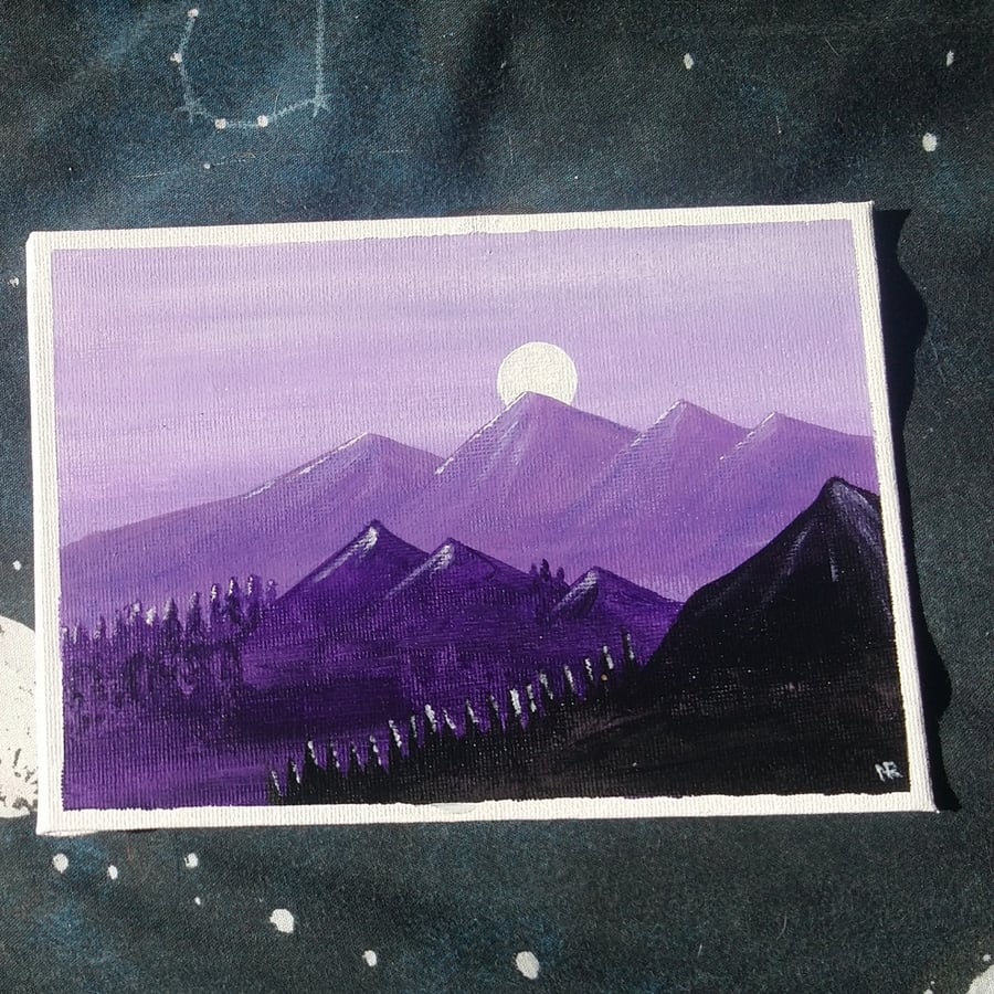 purple mountain acrylic painting 