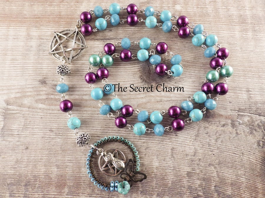 Handmade Beaded Necklace, Norse Goddess Freya, Turquoise Howlite, OOAK