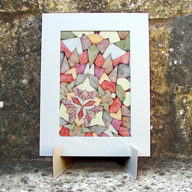 Abstract Drawing Original Multicolour Coloured Pencil – Kaleidoscope Reflections