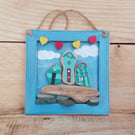 Reclaimed Pottery Beach Huts Wall Art - Sustainable Art from Beachcombed Pottery