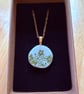 Upcycled bone china necklace green flower 1960s 1970s
