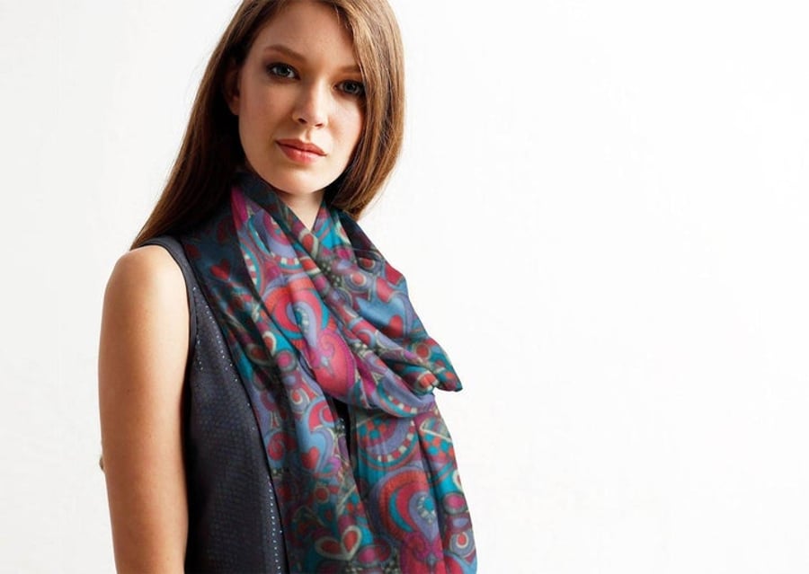 Luxury, Large Wrappy Modal Scarf - Hearts 