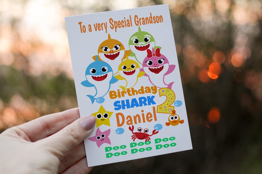 Baby Shark Grandson Birthday Card, Card for Grandson, Grandson Birthday Card