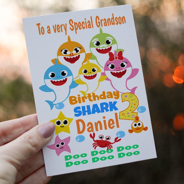 Baby Shark Grandson Birthday Card, Card for Grandson, Grandson Birthday Card