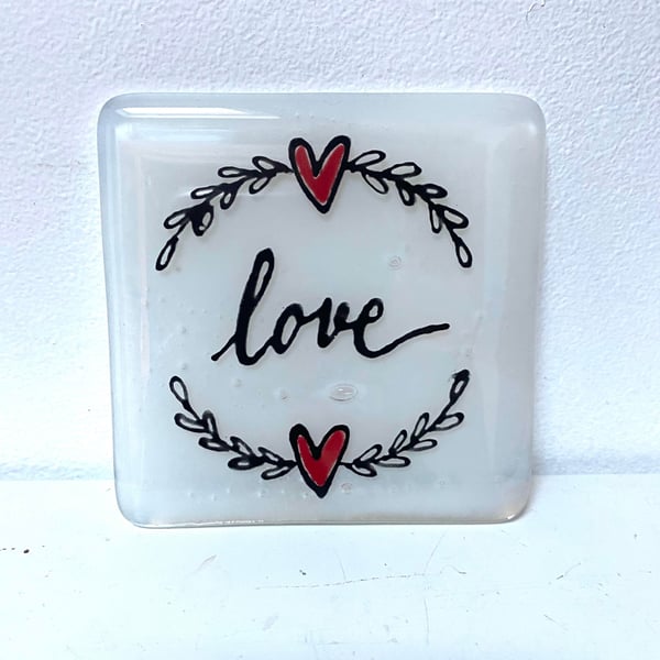 Fused Glass Black Dandelion heart clock, coaster