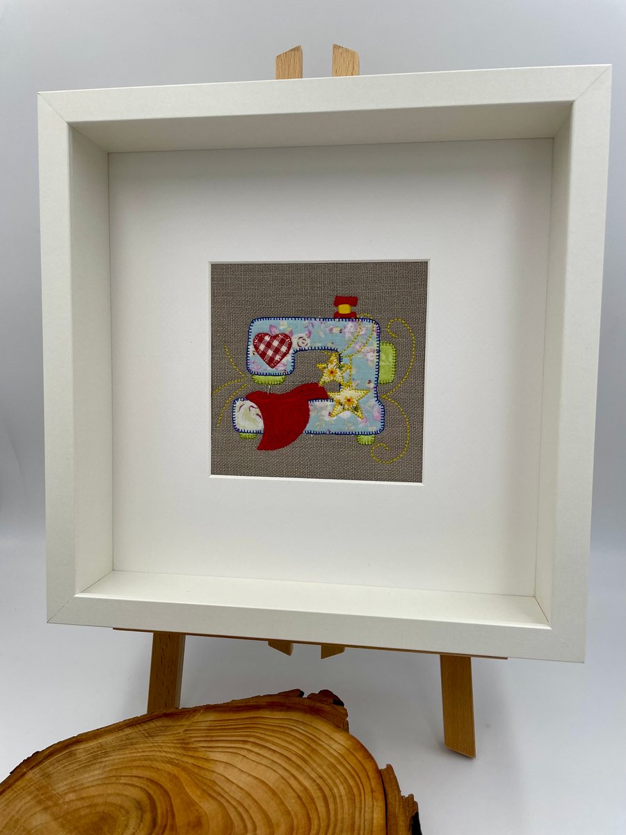 Appliqué sewing machine framed original art
