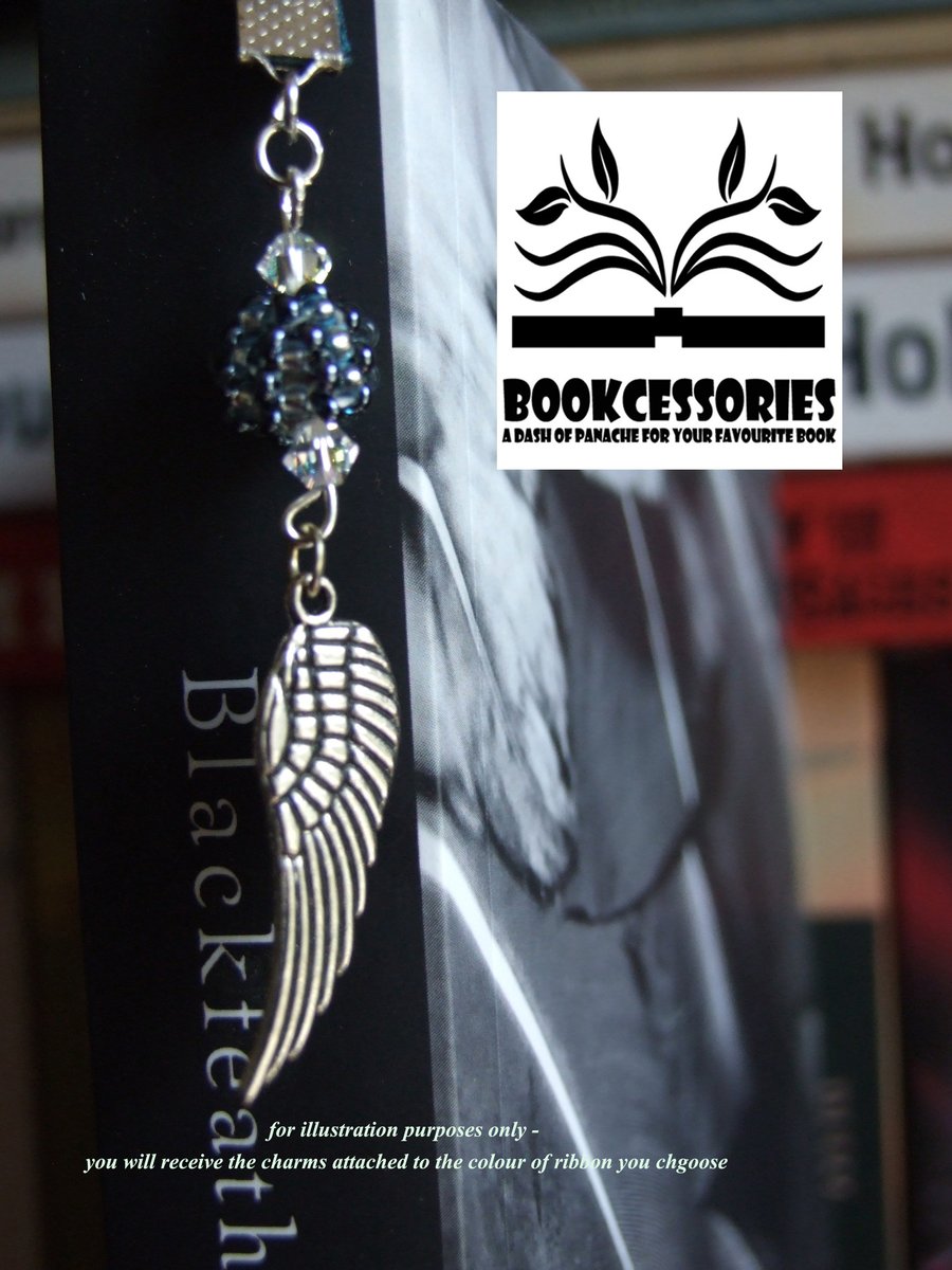 Angel Wing Charm Ribbon Bookmark, Dangling Beaded Charms, Choose Your Own Ribbon