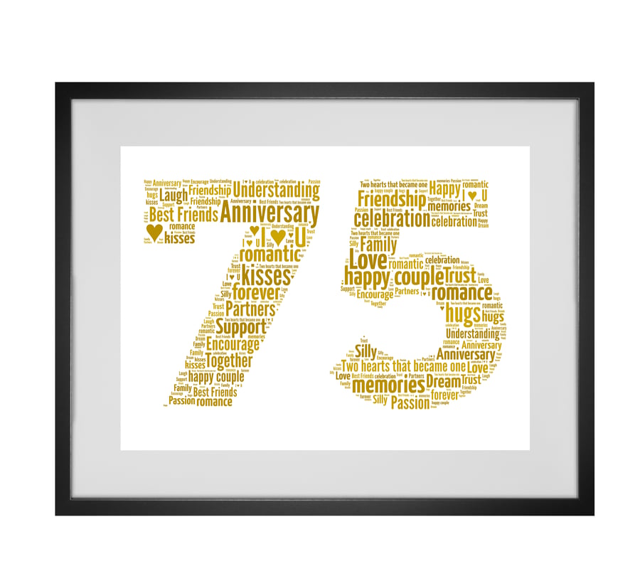 Personalised Word Art 75th Year Wedding Anniversary Gift any year can be created