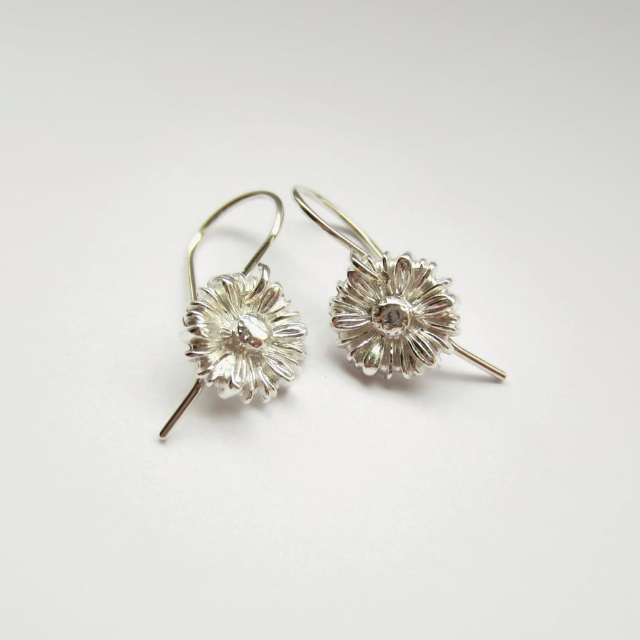 Fine Silver Daisy Drop Earrings - April Birth Flower Jewellery