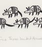 Five Three-banded Armadillos - lino cut print - SUPER SECONDS - Image 3