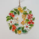 Summer floral wreath, fused glass flower hanger, wall art, birthday gift. 