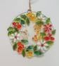 Summer floral wreath, fused glass flower hanger, wall art, birthday gift. 