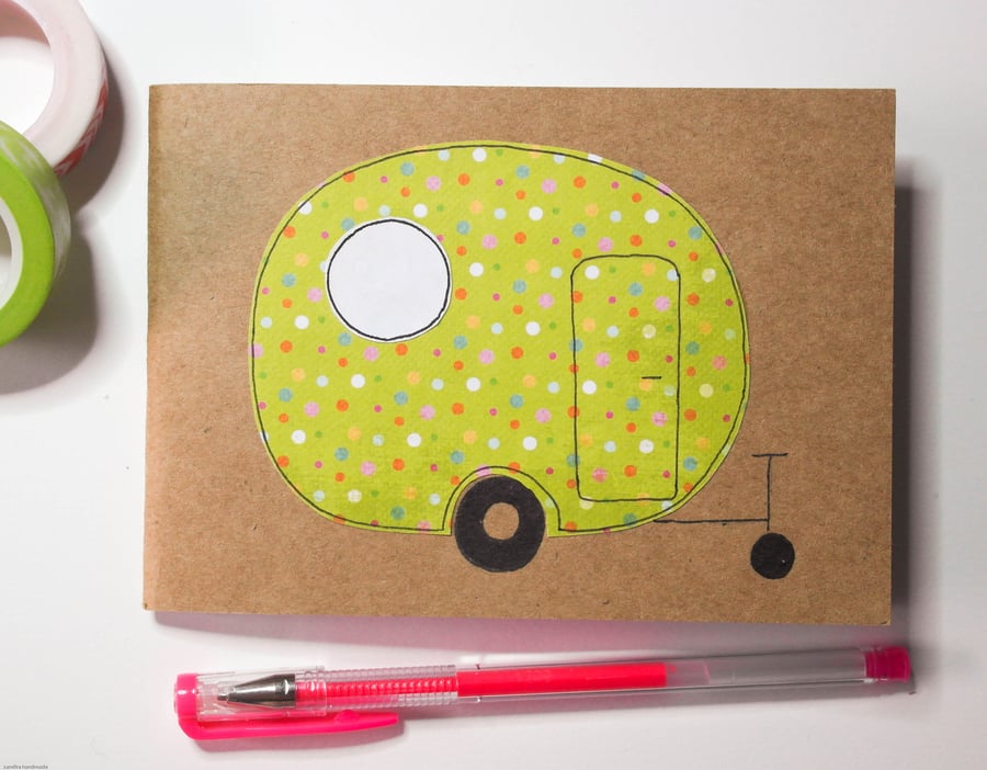 Sketch pad, cute notebook, Retro green Caravan notebook