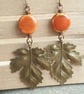 Brass maple leaf earrings, Orange and brass, Statement earrings - Image 6