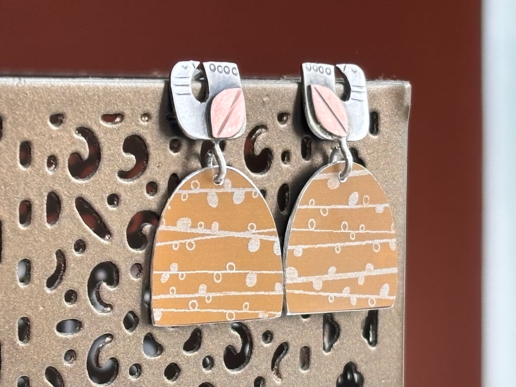 Woodland birdy drop earrings - mustard