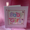New Baby Girl,Greeting Card, Printed Applique Design, Handfinished Card