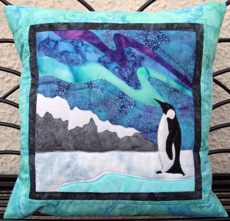 Southern Lights Penguin Pattern Cushion 