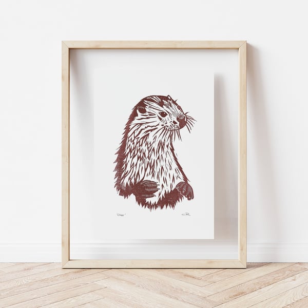 Original otter lino print