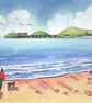 Couple Walking The Dog, Mumbles, Wales - Original Watercolour  in 14 x 11 Mount - Image 1
