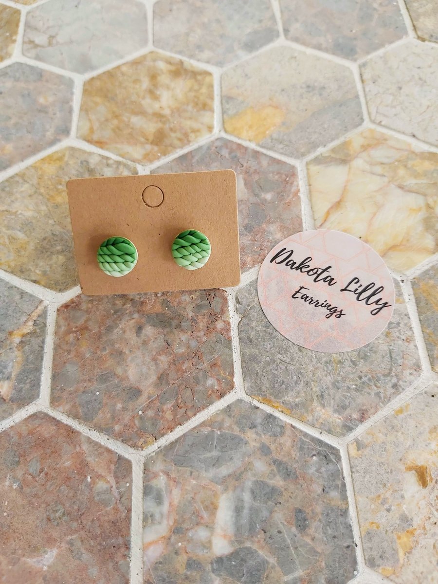 Green ombre knit effect polymer clay stud earrings