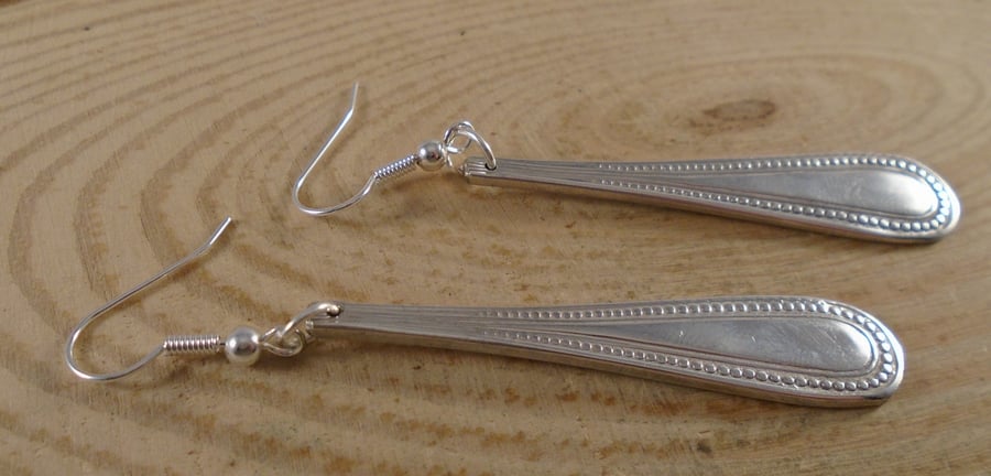 Upcycled Silver Plated Bead Sugar Tong Handle Earrings SPE122004