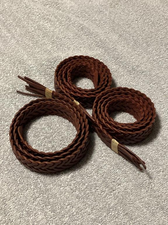 Bundle of 3 Milk Chocolate Brown Leather Plaited Belt Blanks (Free GB Shipping)