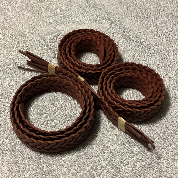Bundle of 3 Milk Chocolate Brown Leather Plaited Belt Blanks (Free GB Shipping)