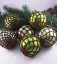 Christmas baubles boxed set of 6 large decorated with crochet lace (A42) - Image 1