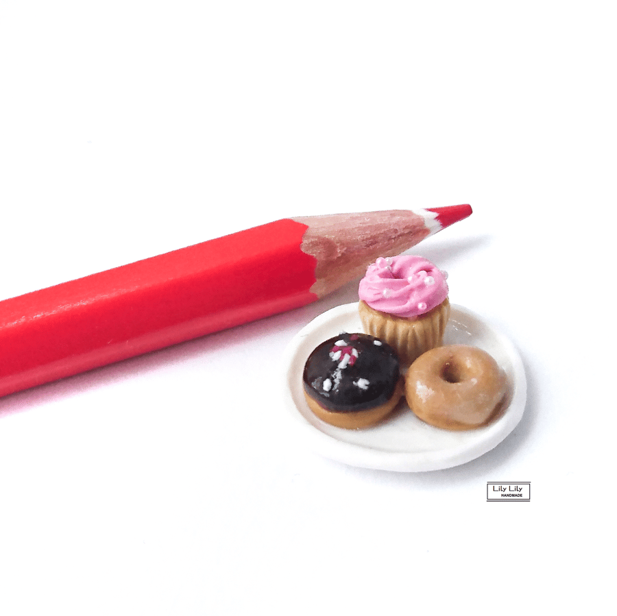 SOLD Miniature plate of cakes, 1:12 scale, by Lily Lily Handmade