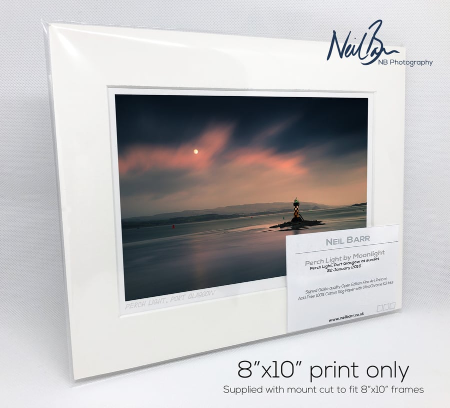 Perch Light by Moonlight, Port Glasgow - A5 (10" x 8") Unframed print