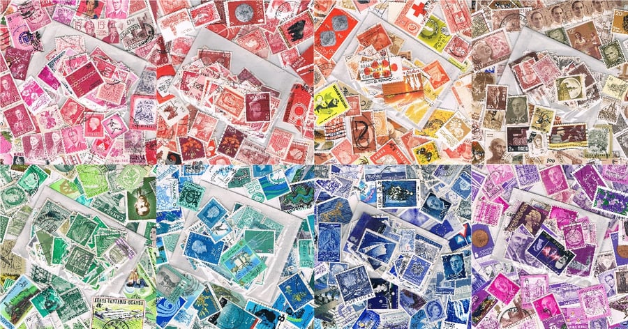 50 x Colour-themed Used Postage Stamps - for crafting, collage, upcycling etc