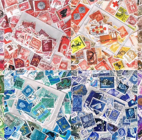 50 x Colour-themed Used Postage Stamps - for crafting, collage, upcycling etc